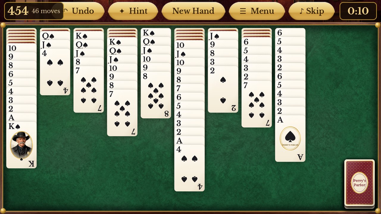 Perry's Parlor on a phone with a one-suit game in progress